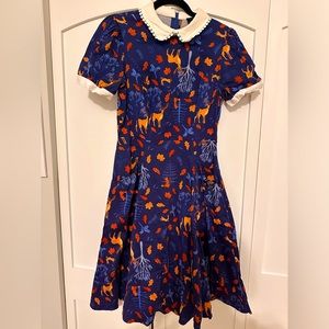 ModCloth Collectif Women’s Dress Retro  Peter-Pan Collar Blue Print Size US 8